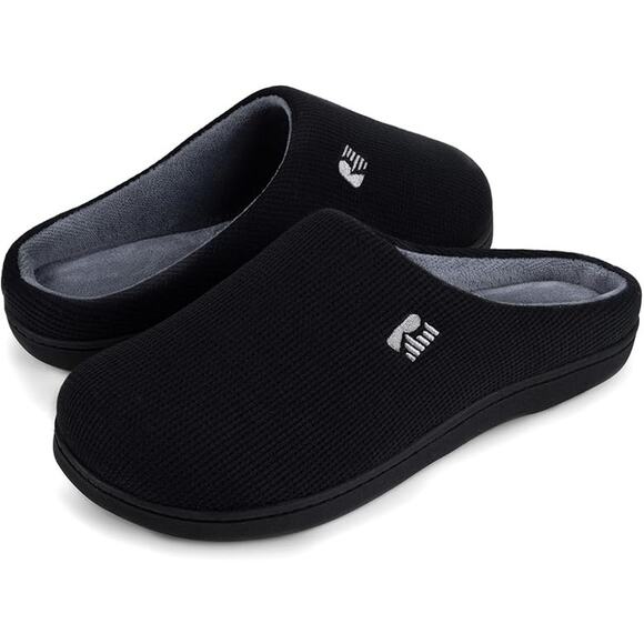 RockDove Mens Size 9-10 Black Gray Slippers Slip on Round Toe House Shoes main image 5